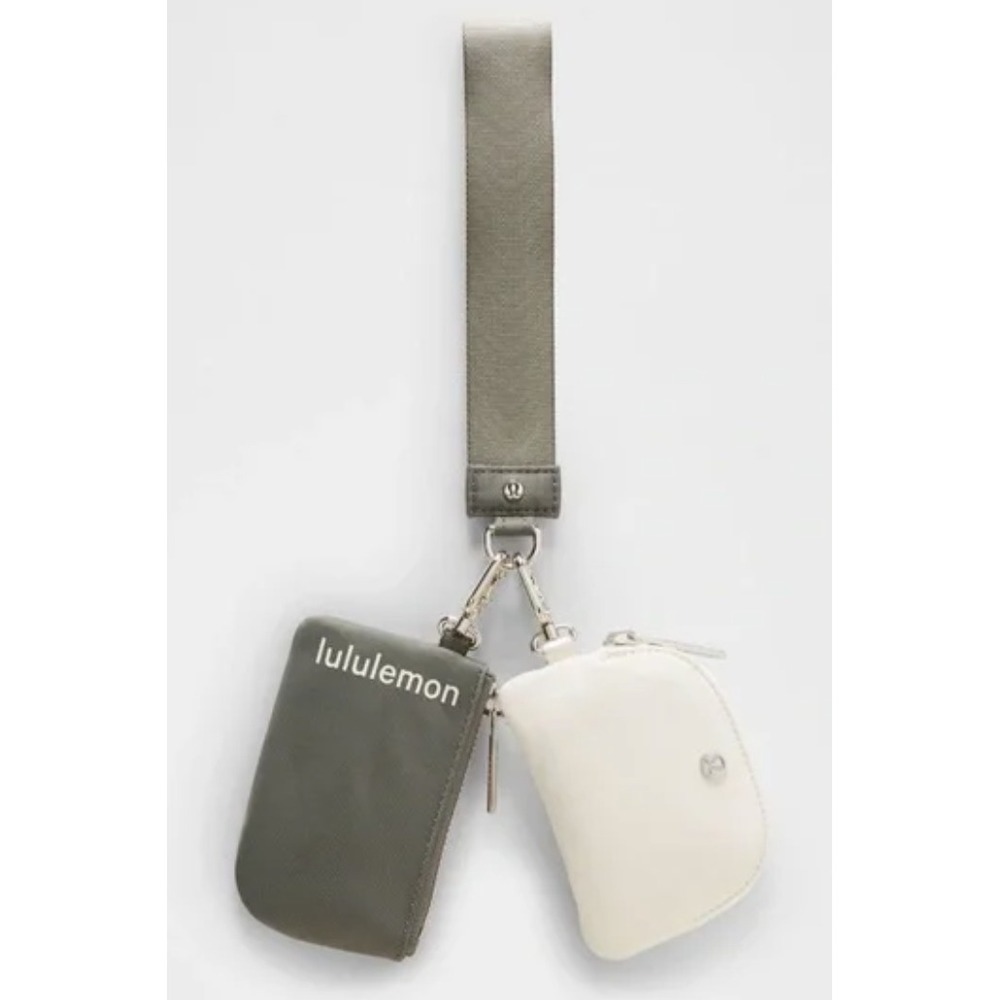 Lululemon Dual‎ Pouch Wristlet Grey Sage Light Ivory Gold LW9EWOS NWT
